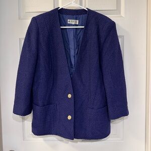 Vintage Women's Navy Blazer with Gold Accents